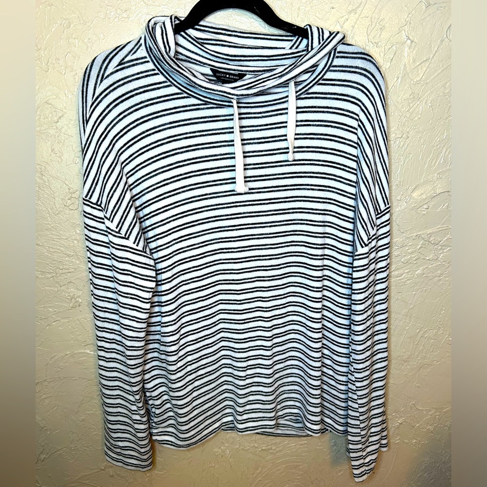 Lucky Brand Grey Striped Bonne Chance Cowl Neck Large